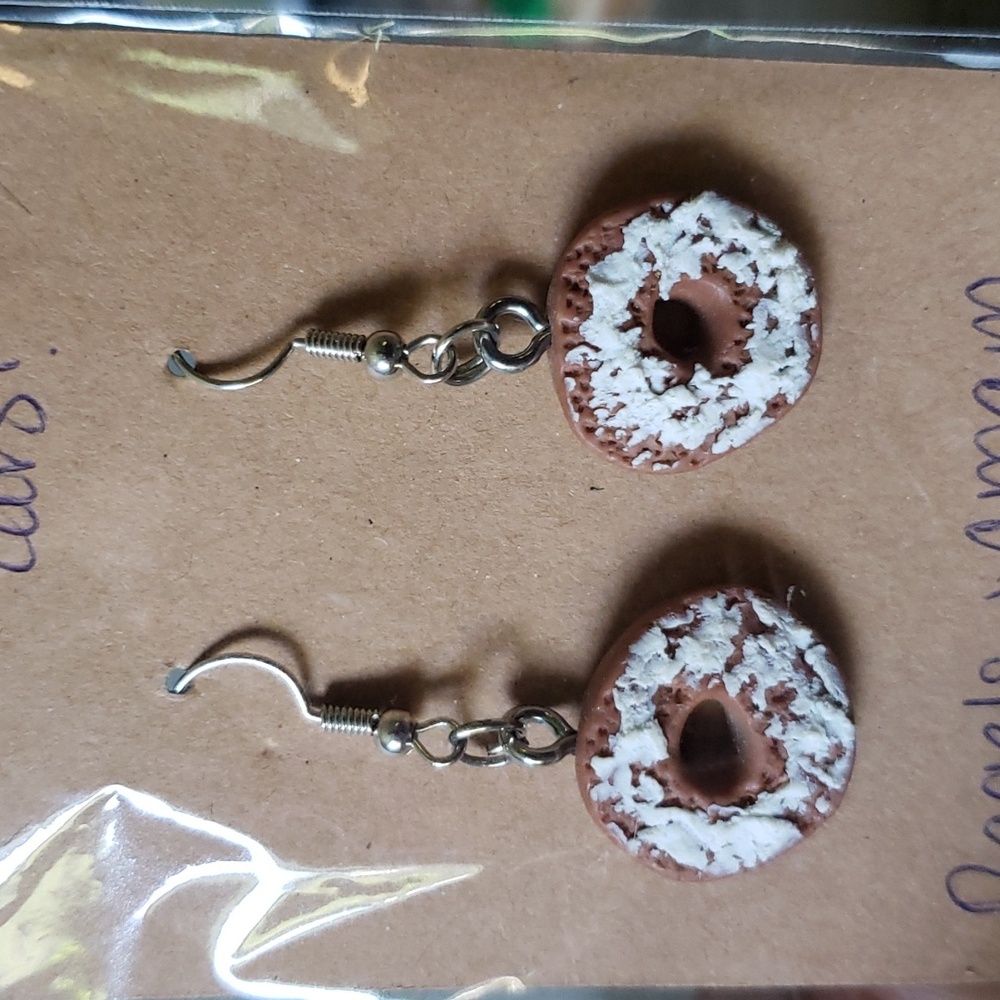 Handmade Bagel n Cheese dangle earrings